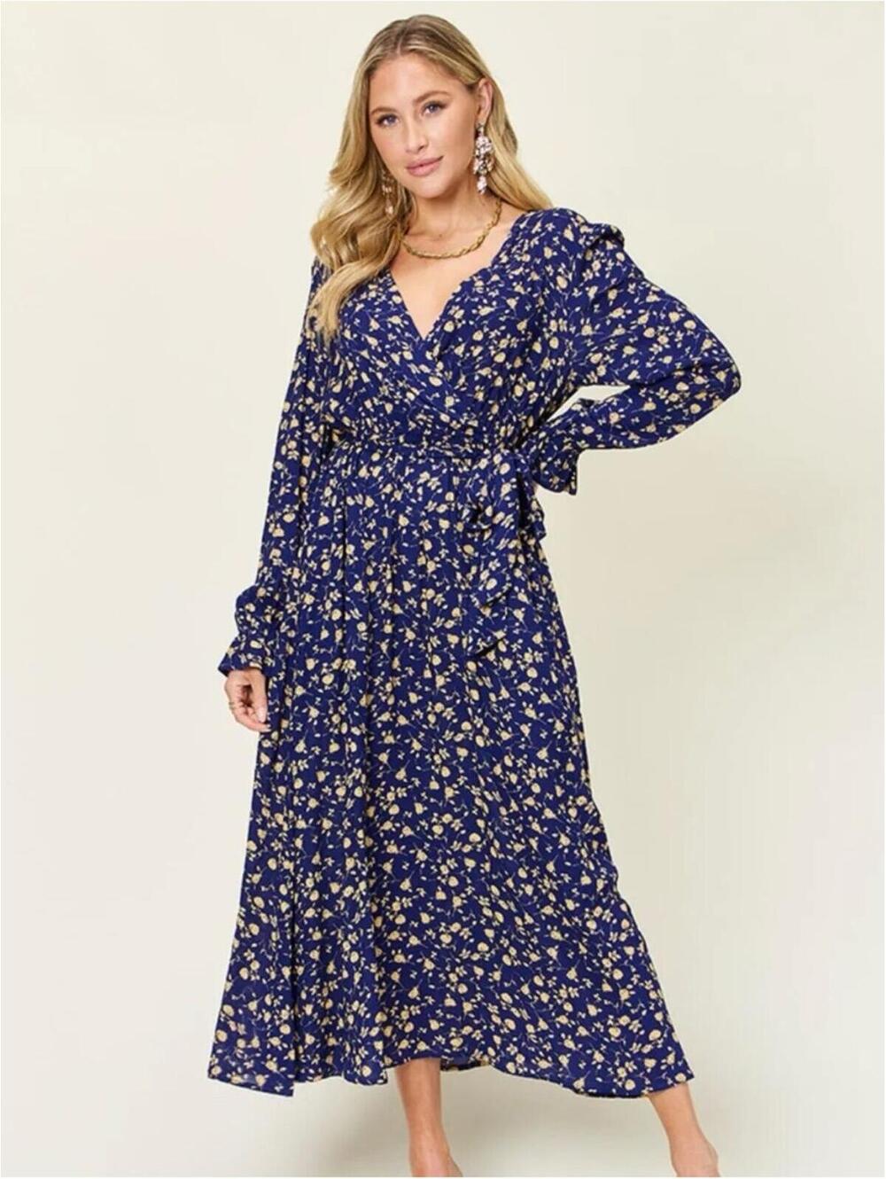 Double Take midi Tie Back Flounce Sleeve Dress NWT in bag